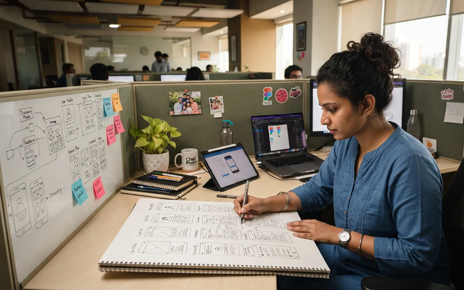Designer sketching wireframes and UI prototypes